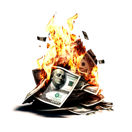 A burning pile of cash